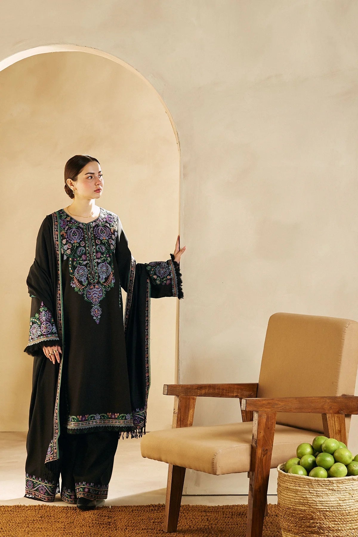 WOOL MAREENA 3PC EMBROIDERED DRESS EMBROIDERED SHAWL-ZSJ5027