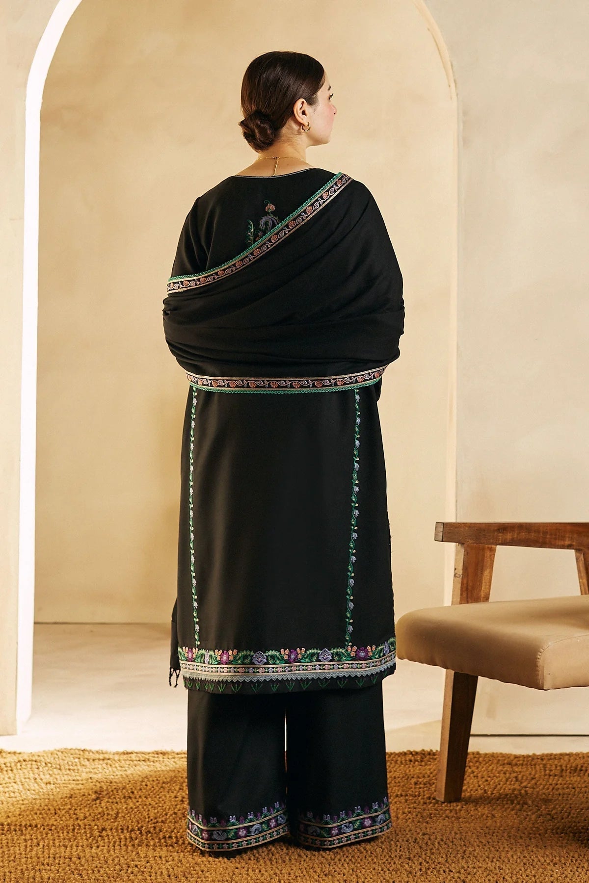 WOOL MAREENA 3PC EMBROIDERED DRESS EMBROIDERED SHAWL-ZSJ5027