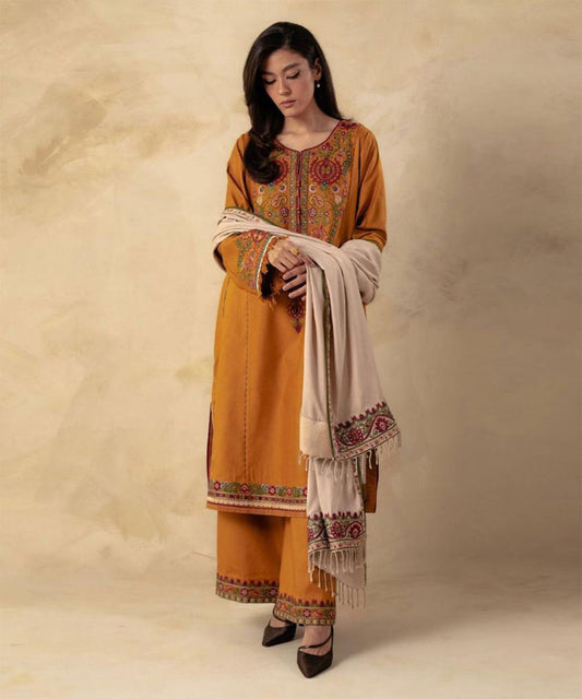 KHADDAR 3PC EMBROIDERED DRESS EMBROIDERED SHAWL-ZSJ5063