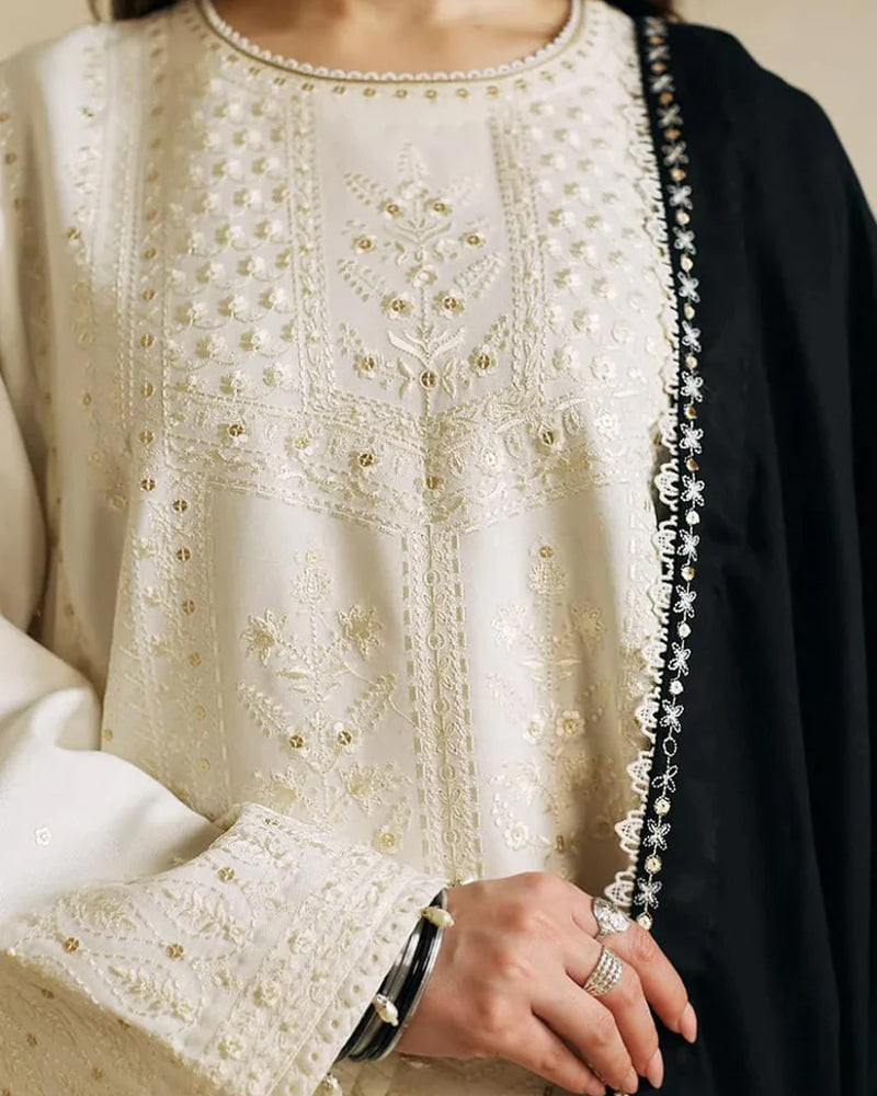 WOOL MAREENA 3PC EMBROIDERED DRESS EMBROIDERED SHAWL -ZSJ5037