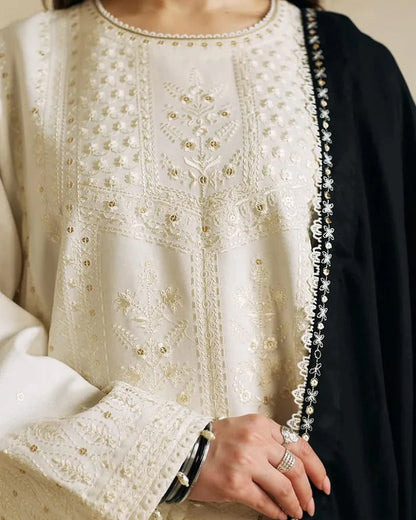 WOOL MAREENA 3PC EMBROIDERED DRESS EMBROIDERED SHAWL -ZSJ5037
