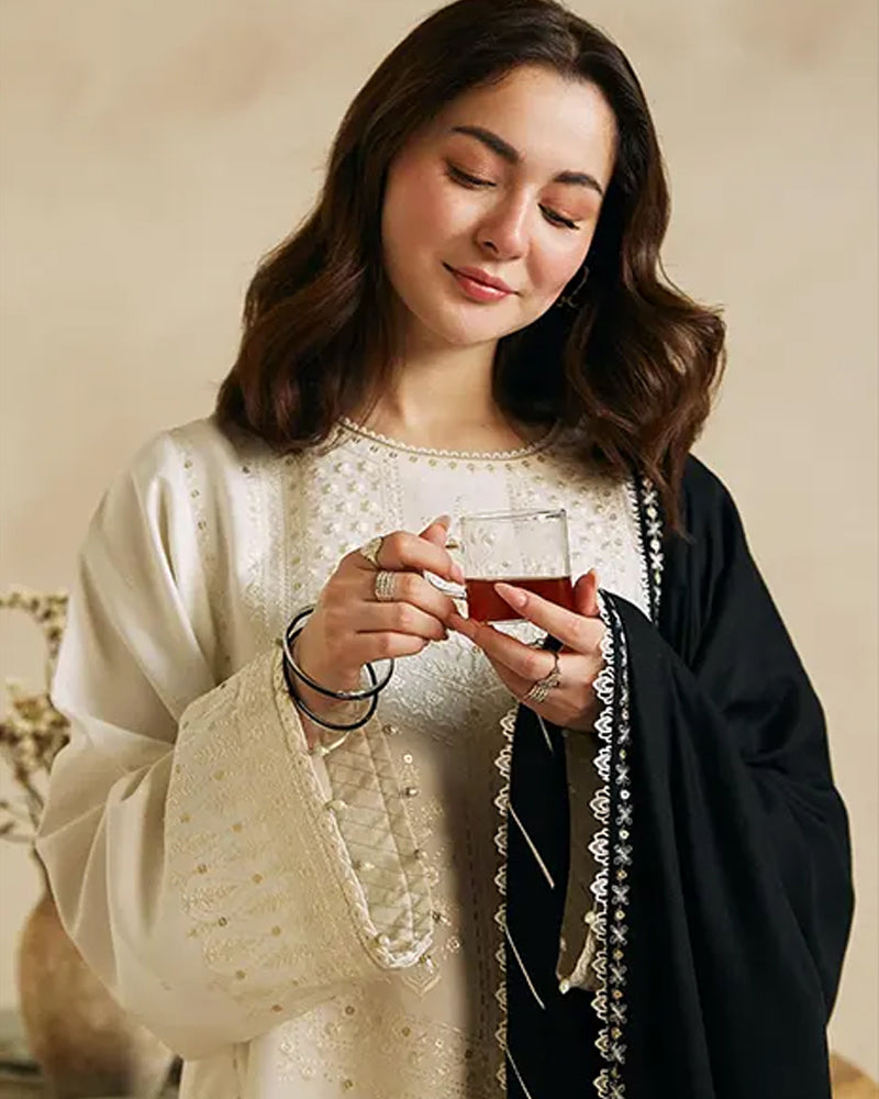 WOOL MAREENA 3PC EMBROIDERED DRESS EMBROIDERED SHAWL -ZSJ5037