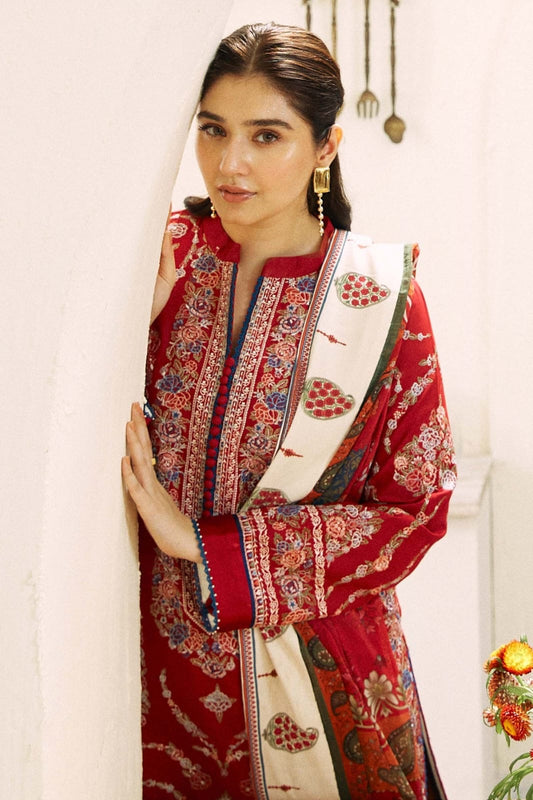 FULLY EMBROIDERED 3PC DHANAK DRESS WITH PRINTED DHANAK SHAWL-ZSJ576