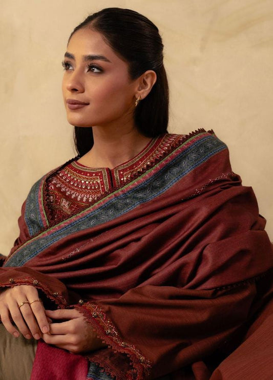 FULLY EMBROIDERED 3PC DHANAK DRESS WITH PRINTED DHANAK SHAWL-ZSJ559
