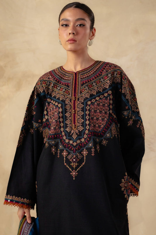 FULLY EMBROIDERED 3PC DHANAK DRESS WITH PRINTED DHANAK SHAWL-ZSJ5040
