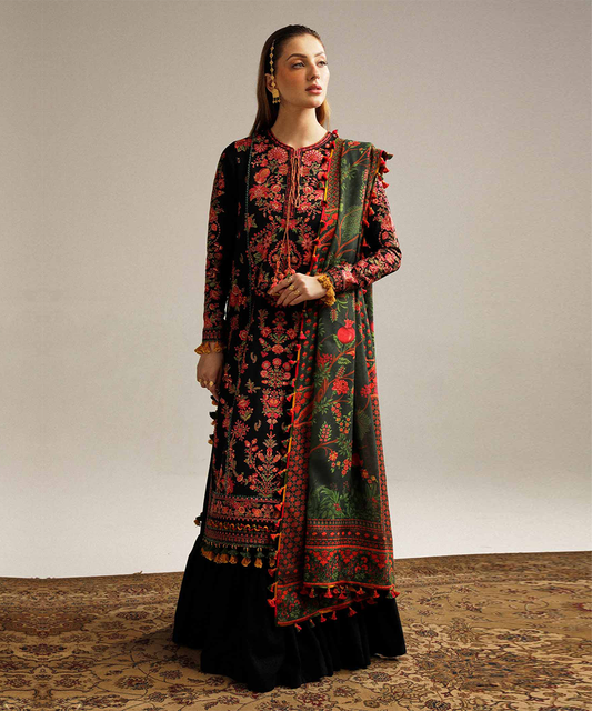 FULLY EMBROIDERED 3PC DHANAK DRESS WITH PRINTED DHANAK SHAWL-ZSJ5005